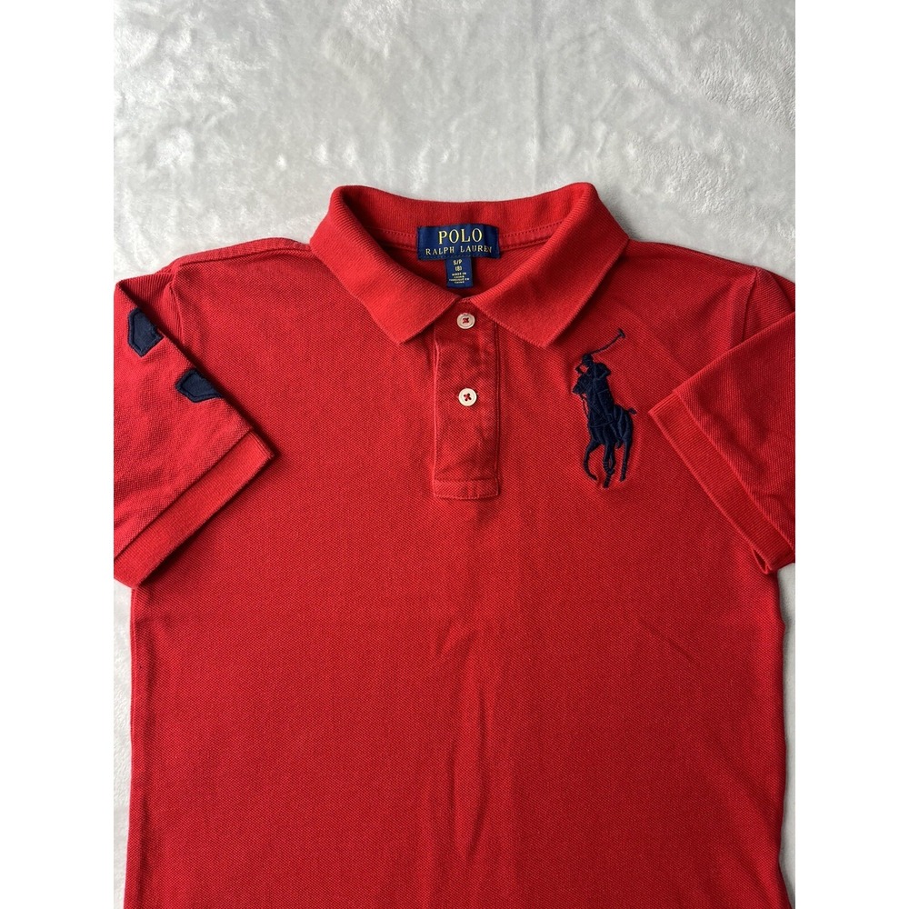 POLO RALPH LAUREN Boys Polo Shirt 8-S/P Red Short Sleeve Big Pony #3 Side Slit